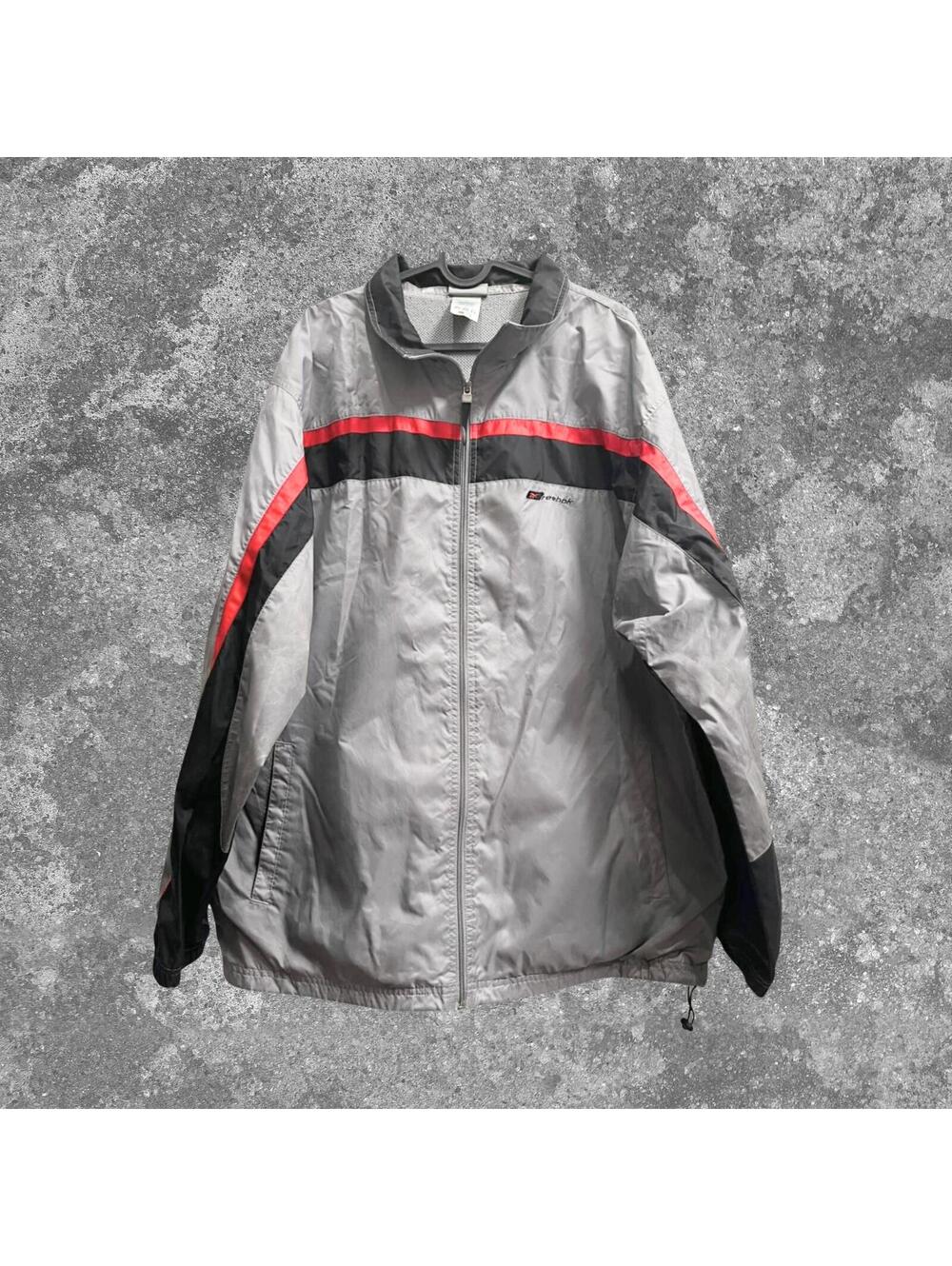 Vintage Reebok Windbreaker Jacket Mens Large Gray Red Black Colorblock Zip